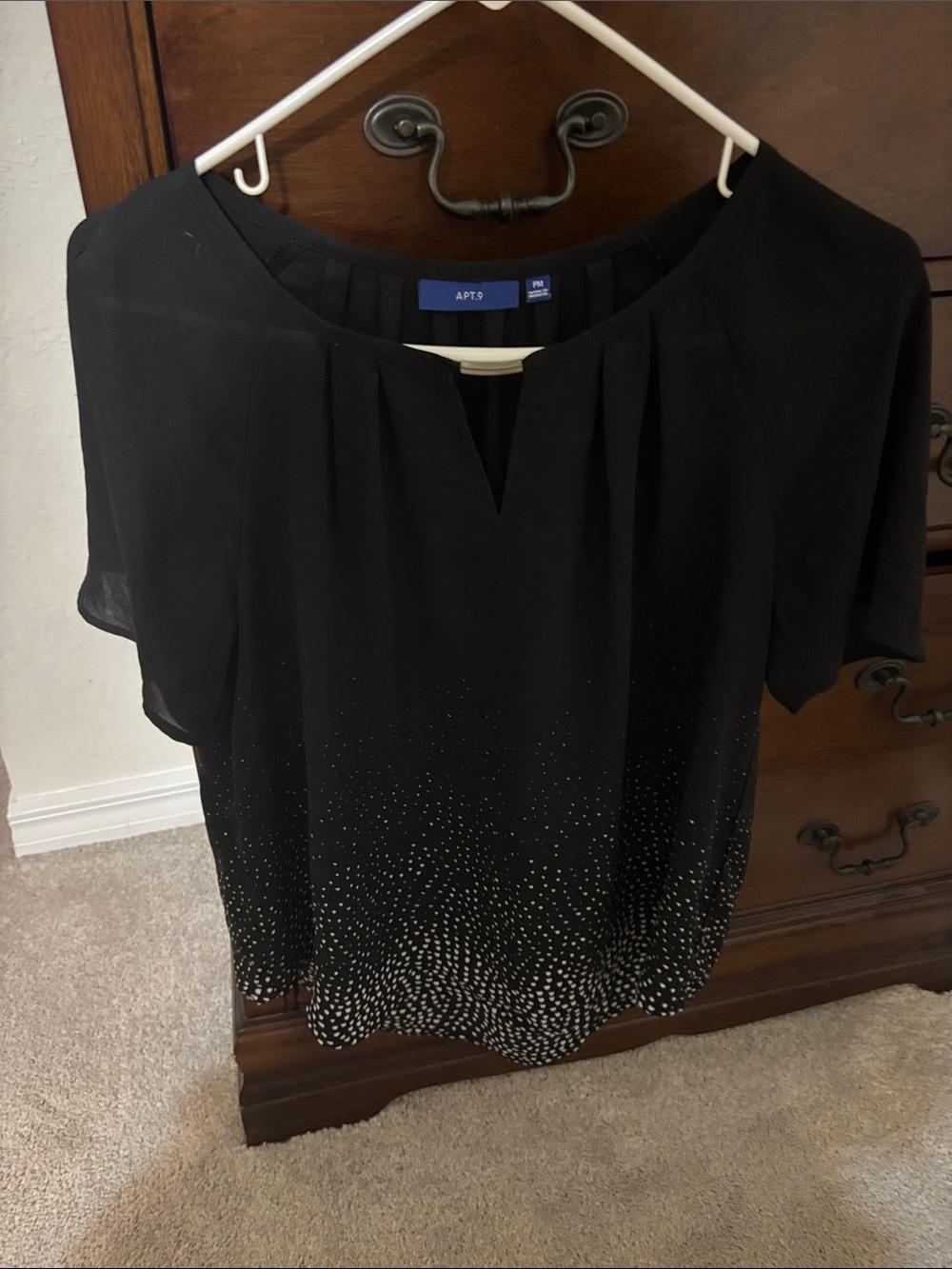 Apt. 9 Black Short-Sleeve Blouse with white Dot Ombre